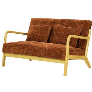 Banquette scandinave 2 places en bois et tissu terracotta