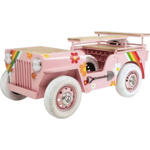 Bar voiture à fleurs en acier rose et manguier massif