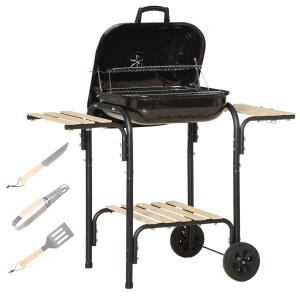 Barbecue à charbon 3 étagères - accessoires - bois acier ém…