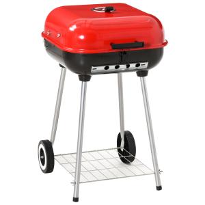 Barbecue à charbon avec couvercle et roulettes acier émaill…