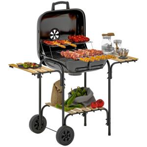 Barbecue charbon de bois couvercle étagères et roues acier…