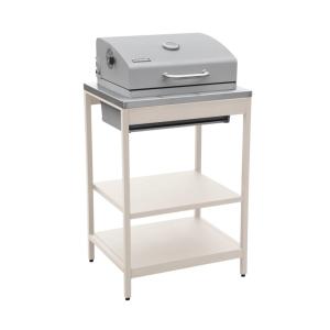 Barbecue charbon de bois, grill et fumoir inox beige