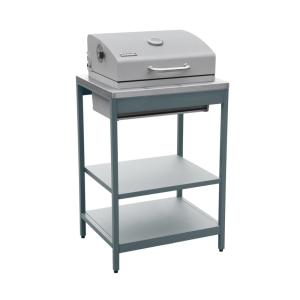 Barbecue charbon de bois, grill et fumoir inox bleu gris