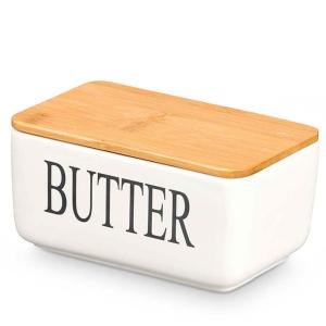 Beurrier en céramique et bambou 10x16.5x8.2cm
