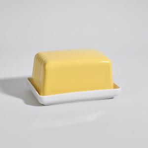 Beurrier en grès jaune et blanc