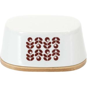 Beurrier en porcelaine plateau en bambou rétro blanc et rou…