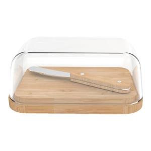 Beurrier en verre bambou avec couteau beurre 16,5x12x8,5cm