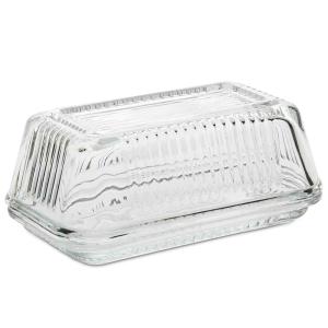 Beurrier en verre strié 17x10x7cm