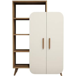 Bibliothèque 2 portes 4 niches bicolore blanc et effet Noye…