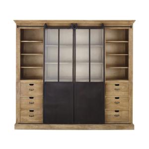 Bibliothèque 2 portes en manguier massif et métal L220