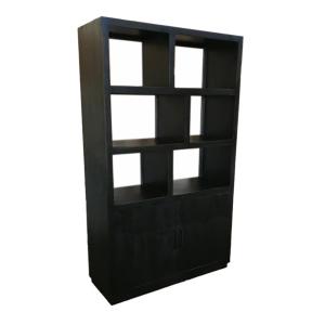 Bibliothèque 2 portes L120cm, bois de Manguier massif noir