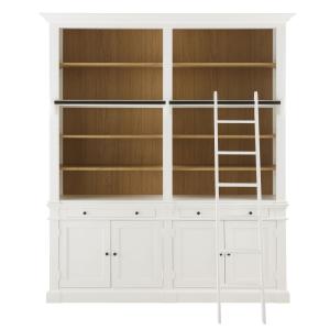 Bibliothèque 2 tiroirs 4 portes avec échelle blanche L202