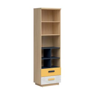 Bibliothèque 2 tiroirs stratifiés beige, blanc, jaune