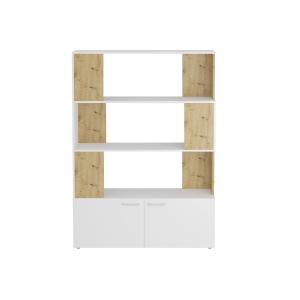 Bibliothèque 3 étagères 2 portes - H163cm - Blanc