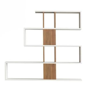 Bibliothèque 4 niveaux décor blanc / bois avec niches