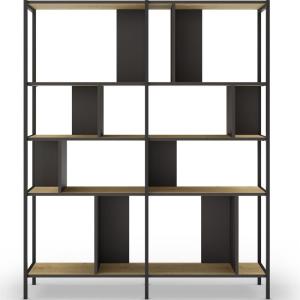 Bibliothèque 4 niveaux en métal noir et effet chêne 144 cm…