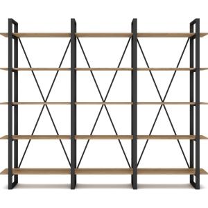Bibliothèque 4 niveaux en métal noir et effet chêne 217.5 c…