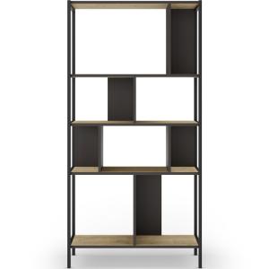 Bibliothèque 4 niveaux en métal noir et effet chêne 88 cm