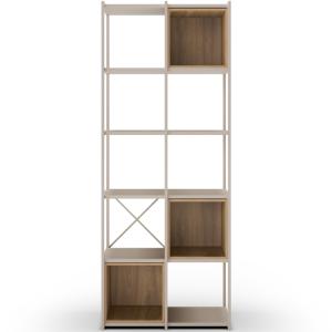 Bibliothèque 5 niveaux en métal beige et décor bois 70 cm