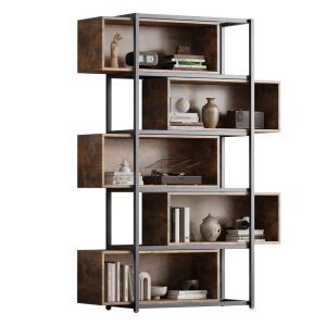 Bibliothèque à 5 niveaux effet grain de bois marron