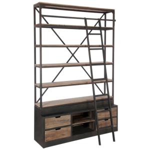 Bibliothèque avec échelle style industriel - 160 cm