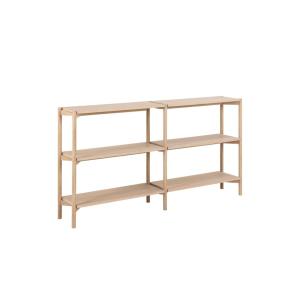 Bibliothèque basse scandinave en chêne blanchi 4 tablettes