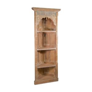 Bibliothèque d’angle sculptée en bois beige H 198 cm