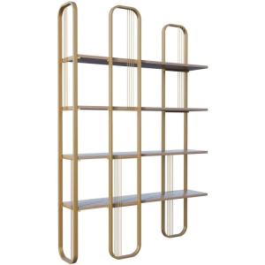 Bibliothèque design 4 niveaux 124x26x182 cm en métal doré