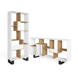 Bibliothèque effet bois blanc et chêne 67x31x174cm avec pie…