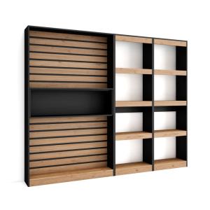 Bibliothèque effet bois chêne et noir 230x25x186cm