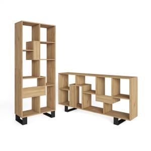 Bibliothèque effet bois de chêne 67x31x174cm avec pieds