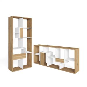 Bibliothèque effet bois de chêne et blanc 67x31x162cm