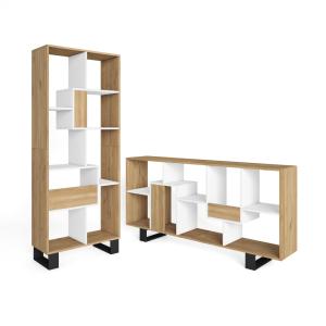 Bibliothèque effet bois de chêne et blanc 67x31x174cm avec…
