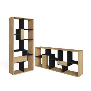 Bibliothèque effet bois de chêne et noir 67x31x162cm