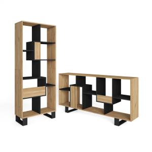 Bibliothèque effet bois de chêne et noir 67x31x174cm avec p…
