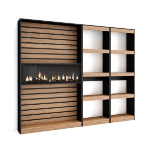 Bibliothèque effet bois de chêne noir 230x25x186cm cheminée…