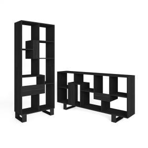 Bibliothèque effet bois noir 67x31x174cm avec pieds