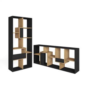 Bibliothèque effet bois noir et chêne 67x31x162cm