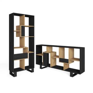 Bibliothèque effet bois noir et chêne 67x31x174cm avec pied…