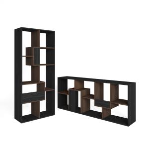 Bibliothèque effet noir et bois de chêne foncé 67x31x162cm…