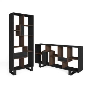 Bibliothèque effet noir et bois de chêne foncé 67x31x174cm…