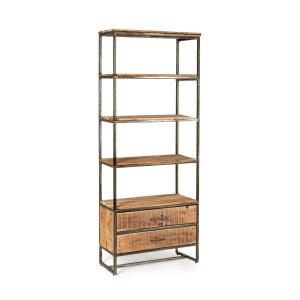 Bibliothèque en bois d'acacia et acier 73x35x190 cm