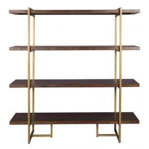Bibliothèque en bois d'Acacia et laiton vieilli