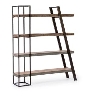 Bibliothèque en bois de manguier et acier, 150x35x180 cm