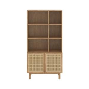 Bibliothèque en bois massif de mindi et rotin