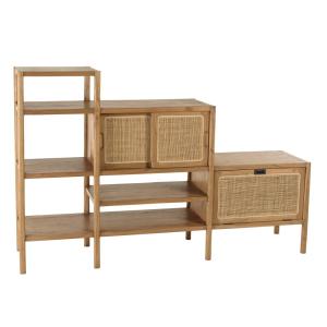 Bibliothèque en escalier en bois de mindi et rotin naturel