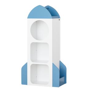 Bibliothèque enfant effet bois blanc et bleu