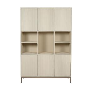 Bibliothèque étagère beige 6 portes rainurées