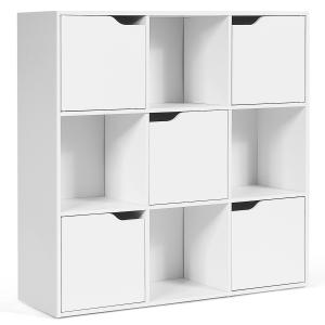 Bibliothèque étagère de rangement 9 cases 5 porte blanc 90x…