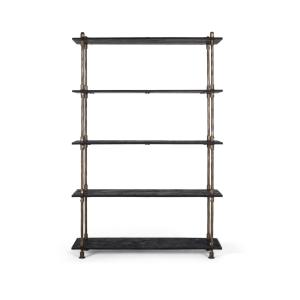 Bibliothèque industrielle en métal et bois, noir et bronze